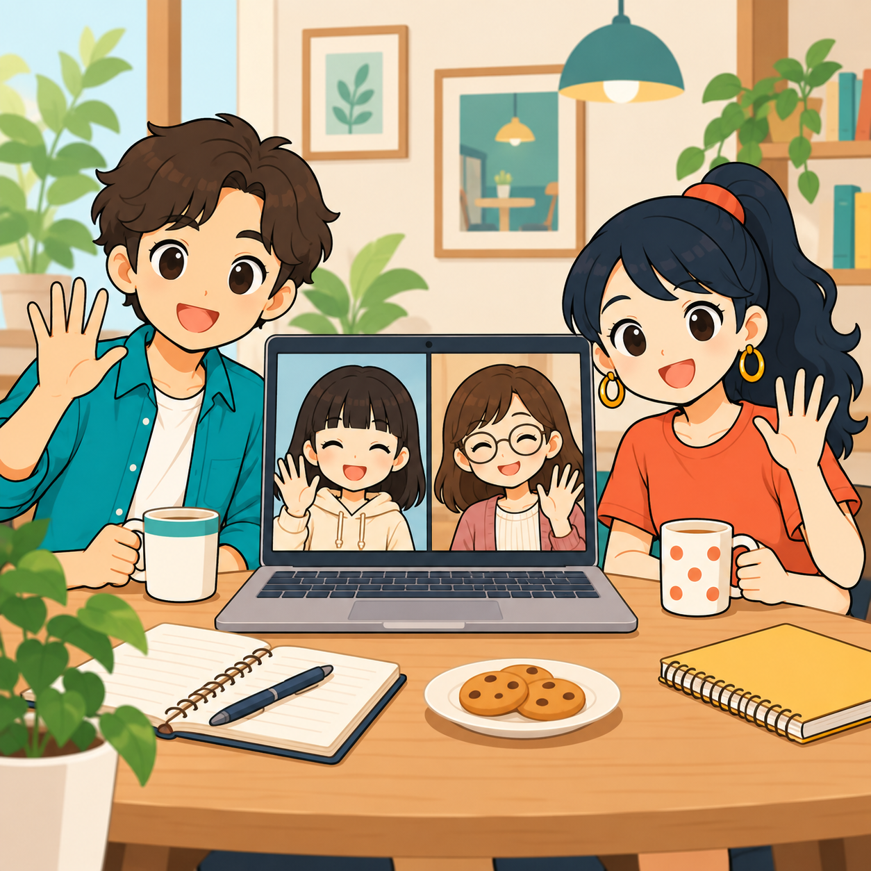 Estudiantes de japonés se encuentran en una videollamada
