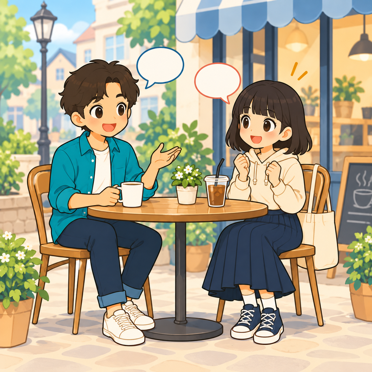 Pako y una estudiante conversan en una situación cotidiana