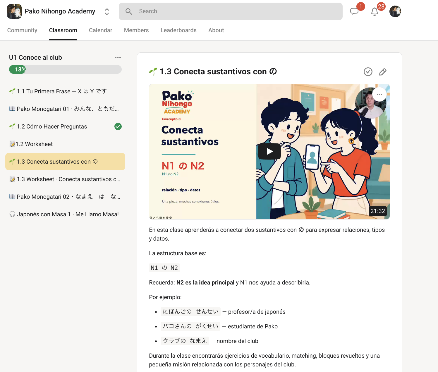 Lección dentro de Pako Nihongo Academy